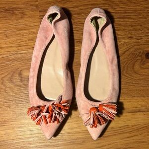 New JCrew Lottie Tassel Flats in icy rose suede, Size 8